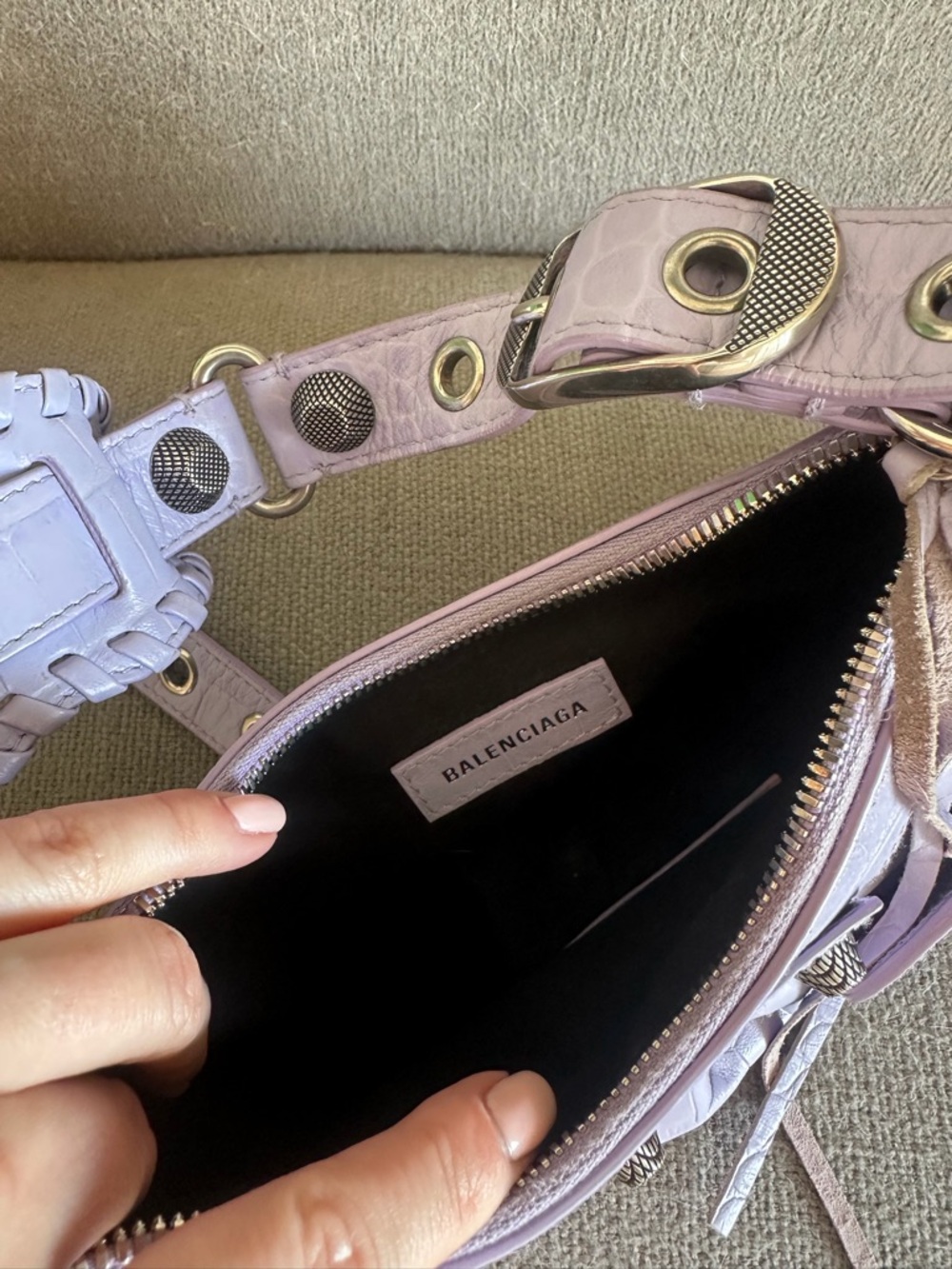 Balenciaga Lilac Croc-Embossed Shoulder Bag with Stud Details Le Cagole XS - Picture 3 of 6